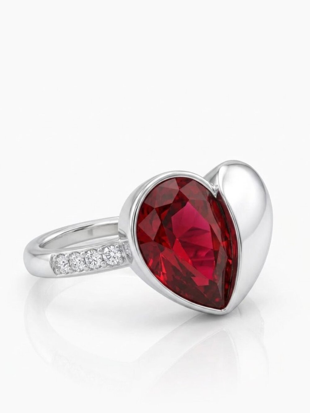Red Heart Swarovski Pear Cut Crystal ring, 925 Sterling Silver Charmed Aroma